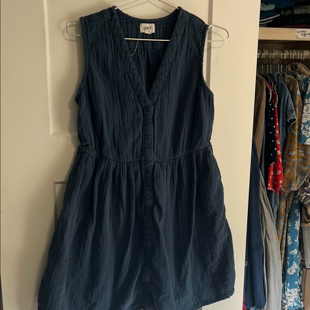 Pact Navy Blue Organic Cotton Empire Waist Dress/Tunic – Size M